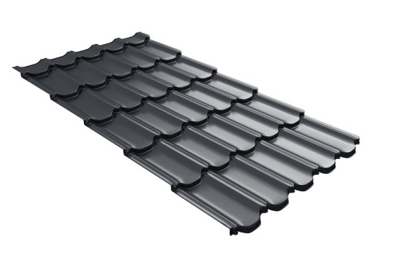 Металлочерепица квинта плюс с 3D резом 0,5 Satin Мatt RAL 7024 мокрый асфальт купить в Иваново